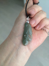 Load image into Gallery viewer, 100% natural icy watery white/dark green Magnolia flower jadeite jade pendant AF86