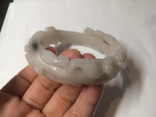 Load image into Gallery viewer, 55.5mm 100% natural light pale pink/white/beige Quartzite (Shetaicui jade) carved flowers bangle XY15