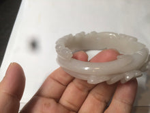 Load image into Gallery viewer, 55.5mm 100% natural light pale pink/white/beige Quartzite (Shetaicui jade) carved flowers bangle XY15