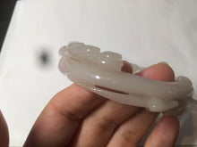 Load image into Gallery viewer, 55.5mm 100% natural light pale pink/white/beige Quartzite (Shetaicui jade) carved flowers bangle XY15