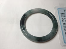 Load image into Gallery viewer, 57.7mm Certified Type A 100% Natural Dark Green Blue Gray Black Moonlit Ink (水墨月色) Round Cut Jadeite Jade Bangle BS148-0737