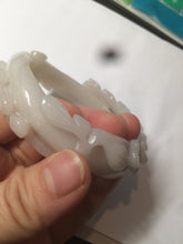 Load image into Gallery viewer, 55.5mm 100% natural light pale pink/white/beige Quartzite (Shetaicui jade) carved flowers bangle XY15