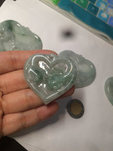 Load image into Gallery viewer, 100% Natural type A light green/white concentric hearts/pinky promise(执子之手,与子偕老) jadeite Jade pendant necklace AZ74