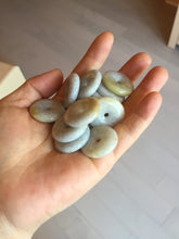 Load image into Gallery viewer, 24-25mm Type A 100% Natural light purple/yellow/white Jadeite Jade Safety Guardian Button donut Pendant/worry stone group BM54