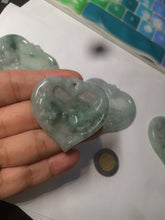 Load image into Gallery viewer, 100% Natural type A light green/white concentric hearts/pinky promise(执子之手,与子偕老) jadeite Jade pendant necklace AZ74