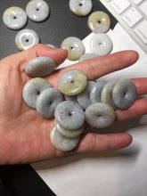 Load image into Gallery viewer, 24-25mm Type A 100% Natural light purple/yellow/white Jadeite Jade Safety Guardian Button donut Pendant/worry stone group BM54