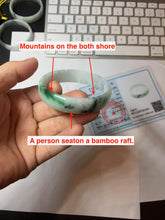 Load image into Gallery viewer, 50.9mm 100% natural type A sunny green light green Mountains Unfold in Succession(两岸青山次第出) green jadeite bangle PB270-1031