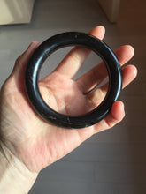 Load image into Gallery viewer, 62.6mm certified 100% Natural black meteorite chubby round cut nephrite(墨玉 MoYu) bangle HN94-6438