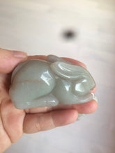Load image into Gallery viewer, 100% Natural light green/gray/black 3D bunny Quartzite Shetaicui Jade worry stone/desk decor with chain XY94