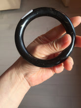 Load image into Gallery viewer, 62.6mm certified 100% Natural black meteorite chubby round cut nephrite(墨玉 MoYu) bangle HN94-6438