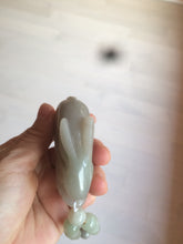 Load image into Gallery viewer, 100% Natural light green/gray/black 3D bunny Quartzite Shetaicui Jade worry stone/desk decor with chain XY94