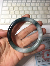 Load image into Gallery viewer, 55.5mm Certified Type A 100% Natural Dark Green Blue Gray Black Moonlit Ink (水墨月色) Round Cut Jadeite Jade Bangle BS149-0742