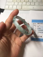 Load image into Gallery viewer, 51mm Certified Type A 100% Natural icy watery light green with green floating flowers thin Jadeite Jade bangle PJ56-1886