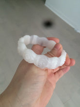 Load image into Gallery viewer, 55.8mm 100% natural white light pink purple carved flowers Quartzite (Shetaicui jade) bangle SY66