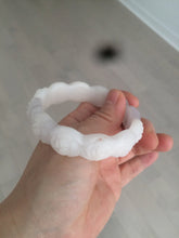 Load image into Gallery viewer, 55.8mm 100% natural white light pink purple carved flowers Quartzite (Shetaicui jade) bangle SY66