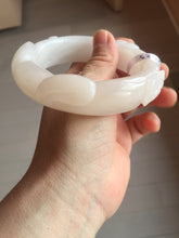 Load image into Gallery viewer, 59.5mm 100% natural pink white Quartzite (Shetaicui jade) 3D carved bunny ears/flowers/heart bangle XY123