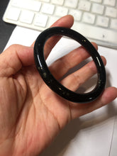 Load image into Gallery viewer, 58.4mm certified 100% Natural dark green/black meteorite round cut nephrite bangle HN134-0605