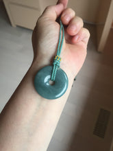 Load image into Gallery viewer, 27-33mm Type A 100% Natural dark green blue Guatemala Jadeite Safety Guardian Button donuts pendant BP179