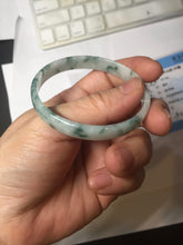 Load image into Gallery viewer, 51mm Certified Type A 100% Natural icy watery light green with green floating flowers thin Jadeite Jade bangle PJ57-1885