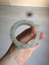 Load image into Gallery viewer, 53mm 100% natural light green/gray/pale pink Quartzite (Shetaicui jade) carved flowers bangle XY90