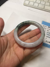 Load image into Gallery viewer, 54.9mm 100% Natural type A dark green purple white carved flowers and golden-painted Jadeite Jade banglePD96-0265