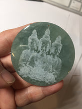 Load image into Gallery viewer, 52.5mm 100% natural blue/gray with fly snow Guatemala jadeite jade Guanyin (观音) safe and sound pendant/worry stone/decor AA25