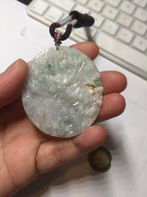 Load image into Gallery viewer, Type A 100% Natural light green/white carved plum blossoms and sika deer (Flowers all the way, 一路繁花)jadeite Jade Pendant AA26