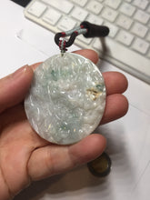 Load image into Gallery viewer, Type A 100% Natural light green/white carved plum blossoms and sika deer (Flowers all the way, 一路繁花)jadeite Jade Pendant AA26