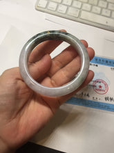 Load image into Gallery viewer, 54.9mm 100% Natural type A dark green purple white carved flowers and golden-painted Jadeite Jade banglePD96-0265