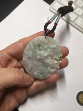 Load image into Gallery viewer, Type A 100% Natural light green/white carved plum blossoms and sika deer (Flowers all the way, 一路繁花)jadeite Jade Pendant AA26