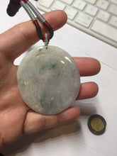 Load image into Gallery viewer, Type A 100% Natural light green/white carved plum blossoms and sika deer (Flowers all the way, 一路繁花)jadeite Jade Pendant AA26