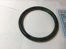 Load image into Gallery viewer, 62mm Certified 100% Natural Fresh Young Green/Dark Green/Black Green Ink Painting (绿水墨) Round Cut Nephrite (Wulanhai 乌兰海碧玉) Bangle HF133-7301