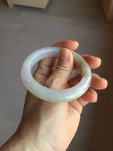 Load image into Gallery viewer, 53.5mm certified 100% Natural type A icy watery light green purple brown carved branches and flowers and golden-painted Jadeite Jade bangle PH198