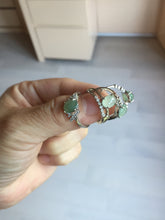 Load image into Gallery viewer, 100% natural type A icy watery green dark green four-prong jadeite jade ring group BP145