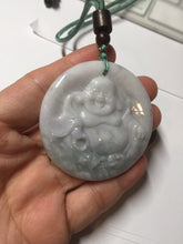 Load image into Gallery viewer, 100% Natural type A white light purple happy buddha jadeite Jade pendant AA27