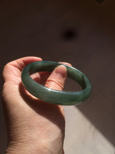 Load image into Gallery viewer, 52.5mm certified type A 100% Natural watery dark green/black oval Jadeite jade bangle BF77-1092
