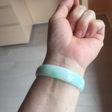 Load image into Gallery viewer, 52mm certified Type A 100% Natural sunny green white(白底青) thin style Jadeite jade bangle AZ160-1594