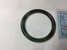 Load image into Gallery viewer, 54.4mm Certified 100% Natural Fresh Young Green/Dark Green/Black Green Ink Painting (绿水墨) Round Cut Nephrite (Wulanhai 乌兰海碧玉) Bangle HF134-7304