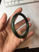 Load image into Gallery viewer, 54.4mm Certified 100% Natural Fresh Young Green/Dark Green/Black Green Ink Painting (绿水墨) Round Cut Nephrite (Wulanhai 乌兰海碧玉) Bangle HF134-7304