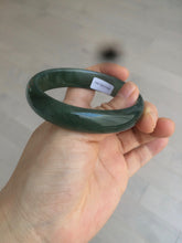 Load image into Gallery viewer, 52.5mm certified type A 100% Natural watery dark green/black oval Jadeite jade bangle BF77-1092