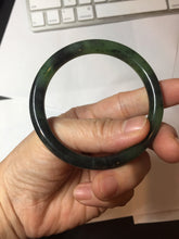 Load image into Gallery viewer, 54.4mm Certified 100% Natural Fresh Young Green/Dark Green/Black Green Ink Painting (绿水墨) Round Cut Nephrite (Wulanhai 乌兰海碧玉) Bangle HF134-7304
