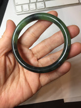 Load image into Gallery viewer, 54.4mm Certified 100% Natural Fresh Young Green/Dark Green/Black Green Ink Painting (绿水墨) Round Cut Nephrite (Wulanhai 乌兰海碧玉) Bangle HF134-7304