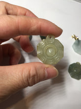 Load image into Gallery viewer, 100% natural type A light green dark green jadeite jade 3D the eight trigrams(Bagua,八卦) pendant group AX151