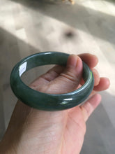 Load image into Gallery viewer, 52.5mm certified type A 100% Natural watery dark green/black oval Jadeite jade bangle BF77-1092