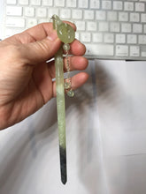 Load image into Gallery viewer, 17.5 cm 100% Natural Light Green & Black Bamboo-Style Xiu Jade (Serpentine) Hairpin with Safety Donut Hanging Ornament AW40