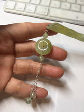 Load image into Gallery viewer, 17.5 cm 100% Natural Light Green & Black Bamboo-Style Xiu Jade (Serpentine) Hairpin with Safety Donut Hanging Ornament AW40