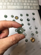 Load image into Gallery viewer, 9.5-17mm Type A 100% Natural icy watery oily dark green gray black(油青) Jadeite Jade Safety Guardian Button donuts Pendant group AU80 add on item