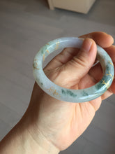 Load image into Gallery viewer, 53.5mm certified 100% Natural type A icy watery light green purple carved branches and flowers and golden-painted Jadeite Jade bangle PH196-5248