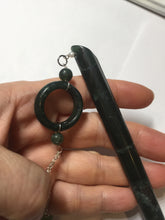 Load image into Gallery viewer, 20.5 cm 100% Natural Dark Green blue Black Xiu Jade (Serpentine) Hairpin with Safety ring Hanging Ornament AW41