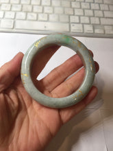 Load image into Gallery viewer, 53.7mm certified 100% Natural type A sunny green dark green purple carved branches and flowers and golden-painted Jadeite Jade bangle PH195